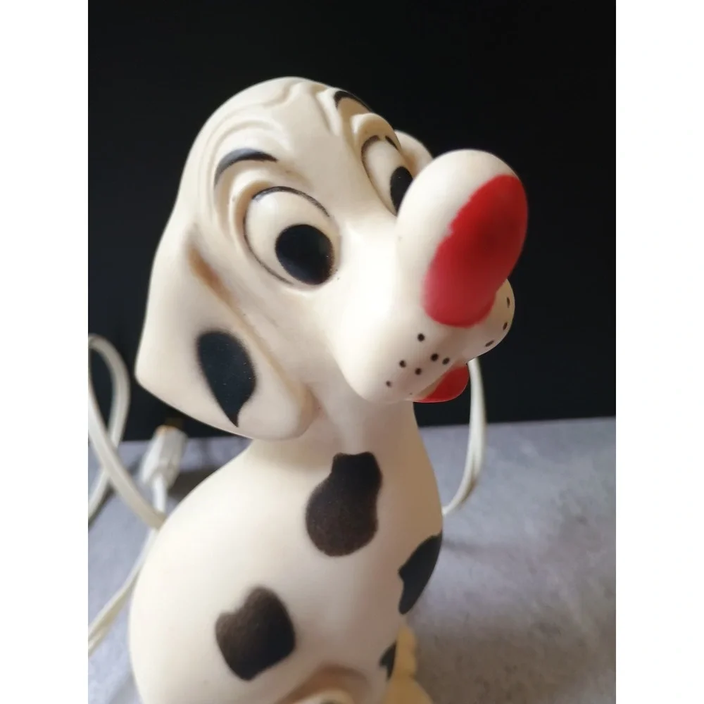 Plastic Light Up Rubber Dog‎ Dalmatian White Dog Black Spots Red Nose - WORKS